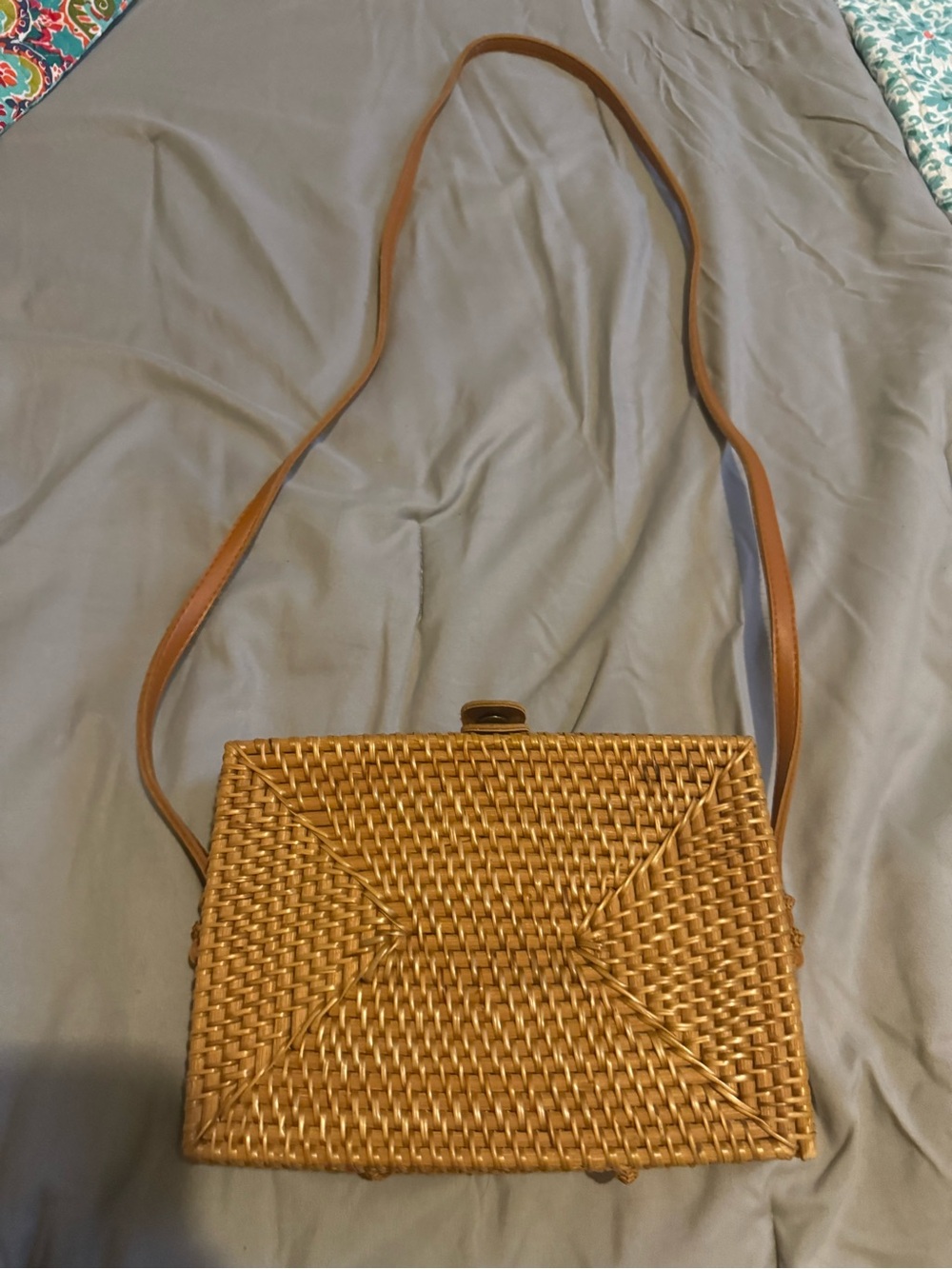 Woven Straw Crossbody Bag in Tan